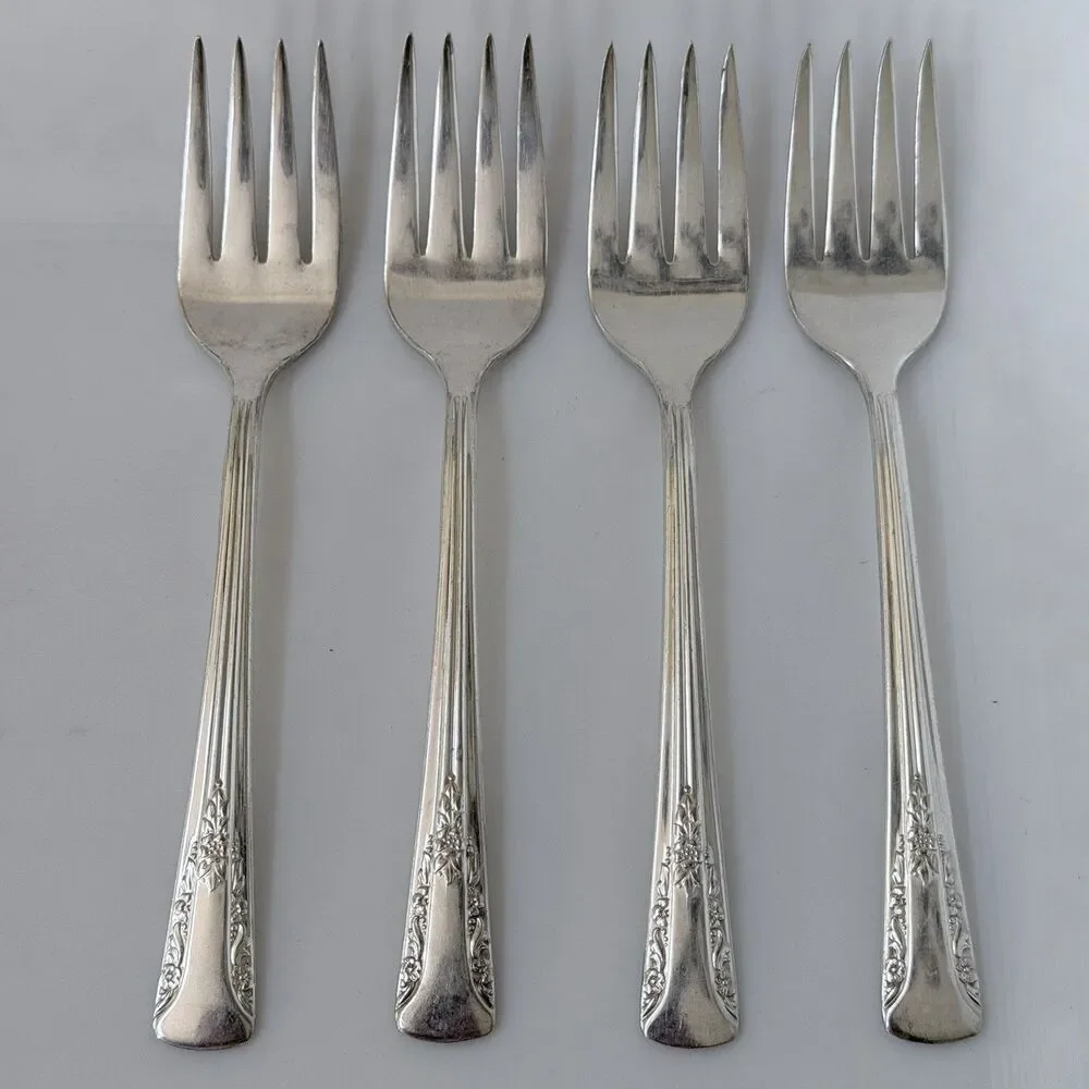 4pc International Silver Camelia Salad Fork 6” Silverplate 1940